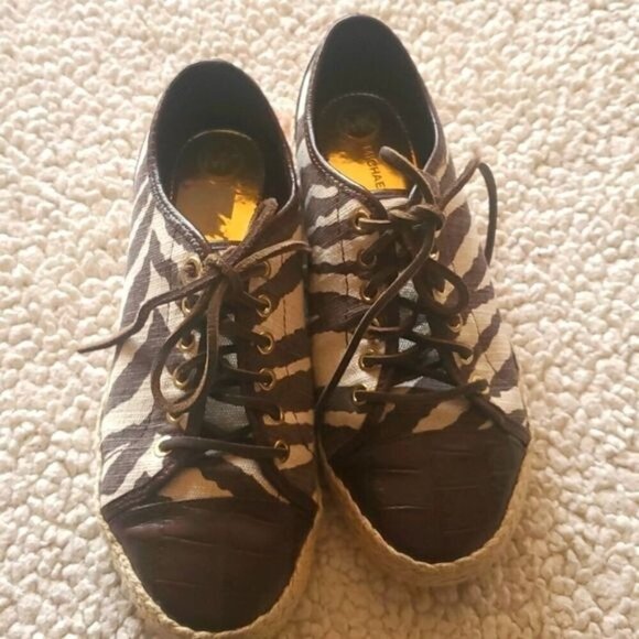 Michael Kors Zebra Print Espadrilles Sz. 8.5 Lace-up Sneakers - Picture 1 of 11